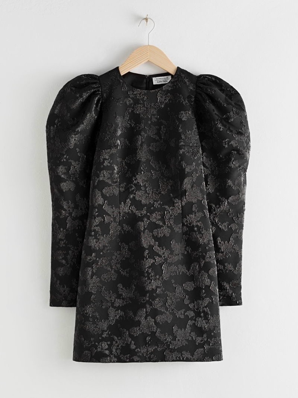 Other Stories Stockholm Black Jacquard Puff Sleeve Mini Dress 2 Y2K Party Goth